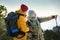 Two mature men with exploring Finland in winter.