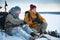 Two mature men with exploring Finland in winter.