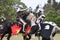 Two medieval knights confront during jousting tournament