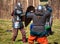 Two medieval warriors in armor are fighting