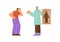 Two men, acupuncture doctor and patient, flat cartoon vector on white