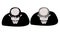 Two men in black clothes top view. Tonsura of a Catholic monk. Bald head and baldness humorous illustration