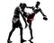 Two men exercising thai boxing silhouette