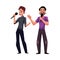 Two men, guys singing in duet, karaoke party, contest, competition