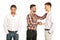 Two men handshaking and one it is disappointed