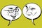 Two men joyful and angry. Comic bubble smiley face