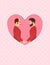 Two men, multiracial gay couple in love, holding hands and looking into each others eyes. Greeting card for Happy
