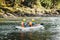 Two men in rubber boat. Rafting. Adventure travel
