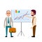 Two Men Standing near Poster with Charts Flat Icon