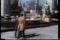 Two men walking by the South Street Seaport, New York City