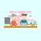 Two men working in the office as computer technician. flat design vector.computer design