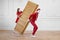 Two mime artists, clowns with wooden partition