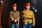 Two miners in the mine. Hard work in a coal mine. Tired workers in a coal mine.