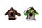 Two mini home made from wooden on white background.