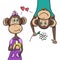 Two monkeys - boy and girl. Hand drawn design.