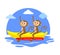 Two monkeys sitting on banana boat vector illustration