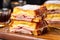two monte cristo sandwiches stacked on each other