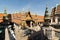 Two monuments of the guards at the entrance of Emerald Buddha temple complex in Bangkok, Thailand