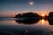 Two Moons over Alien Ocean Sunset