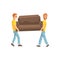 Two Movers Carrying Sofa For Ressetlement,Delivery Company Employees Delivering Shipments Illustration