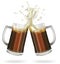 Two mugs with ale, dark beer. Mug with beer. Vector