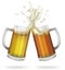 Two mugs with ale, light or dark beer. Mug with beer.