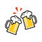 Two mugs of beer, drink craft beer with a friend,  beer festival concept ,vector, illustration