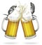 Two mugs with a light beer. Mug with beer. Vector