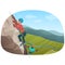 Two multi ethnic climbers climbing on the rock vector illustration.