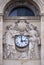 Two muses support the clock, topped by the coat of arms of Cardinal Richelieu, Saint Ursule chapel of the Sorbonne in Paris