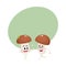 Two mushroom characters, one walking, another looking with arms akimbo