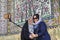 Two Muslim women make selfie in holy place, Shiraz, Iran.