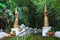 Two Naga Gate Guardians at the Entrace of stairway uphill to Wat Phra That Doi Tung temple, Chiang Rai, Thailand. Traditional and