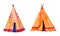 Two Native American tipis. Stylized hand drawn watercolor illustration set