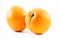 Two nicely colored oranges on a white background - front and back next to each other