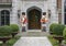 Two Nutcrackers guarding the door of a mansion in Highland Park at Christmas in Dallas County, Texas