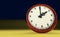 Two o`clock big clock rush watch yellow background 3D illustration