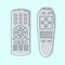 Two object hand remote control. Multimedia panel with shift buttons. Program device. Wireless console. Universal electronic