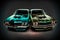 Two old american 70s customized muscle cars, retro