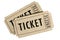 Two old movie ticket stub isolated white background