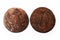 Two old Russian copper coins of the 18th century on white