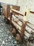 Two old rusty mining wagons with wood