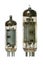 Two old vacuum radio tubes front view.