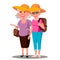 Two Old Women Friends In Hats Enjoing Vacation Vector. Isolated Illustration