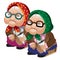 Two old women in glasses sitting with seeds