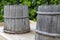 Two old wooden barrels for pickling cucumbers