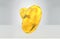Two omega capsules, top view.Omega 3 acid, yellow gelatin capsule 3d rendering illustration. Vitamin drop gold pill
