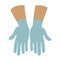 Two open adult Caucasian hands with palms up in protective gloves. Offering and giving gesture. Hand drawn hands for icon or logo