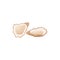 Two open oysters, cartoon vector illustration. Raw uncooked shell fish delicatessen food, beige color.