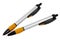 Two Orange, Silver and Black Ballpoint Pens on Whi